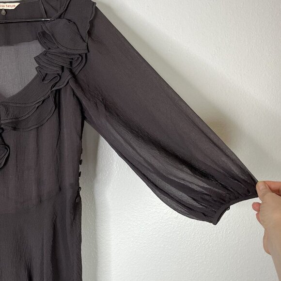 Rebecca Taylor Sheer Ruffle Neck Peplum Crepe Silk Blouse‎ 3/4 Sleeve Size 2 - Picture 4 of 8